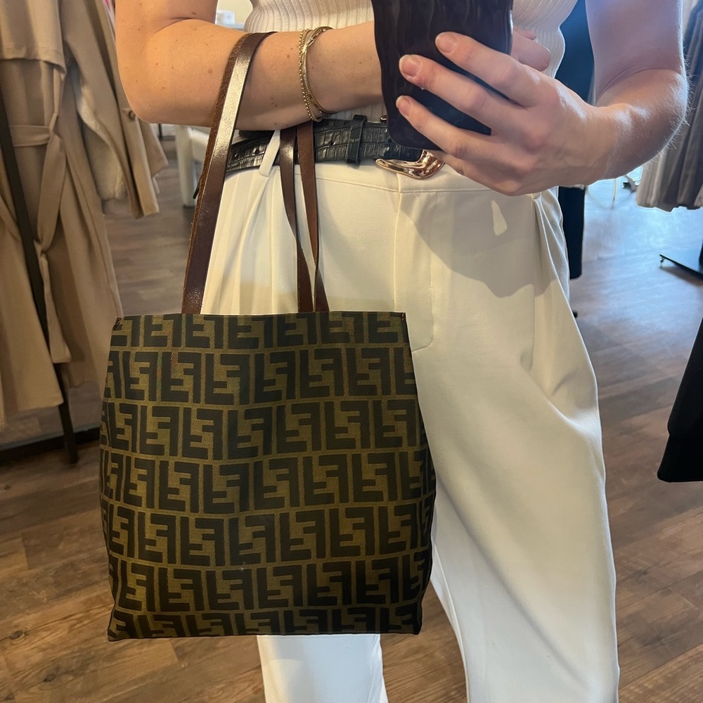 Fendi Zucca Leather Strap Tote Bag
